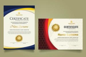 Set modern certificate template with futuristic and elegant color wave shape on the ornament and modern pattern background vector