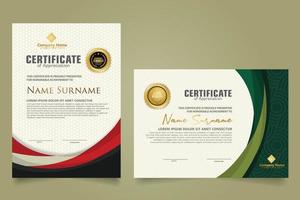 Set modern certificate template with futuristic and elegant color wave shape on the ornament and modern pattern background