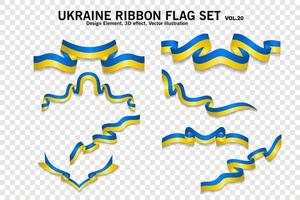 Ukraine ribbon flags set, design element. 3D on a transparent background. vector illustration