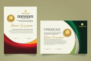 Set modern certificate template with futuristic and elegant color wave shape on the ornament and modern pattern background vector