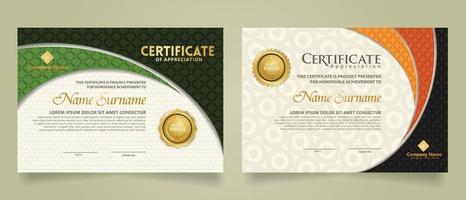 Set modern certificate template with realistic texture diamond shaped on the ornament and modern pattern background vector