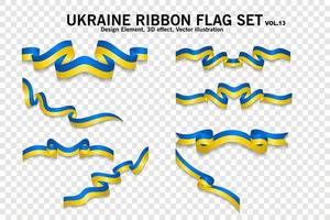 Ukraine ribbon flags set, design element. 3D on a transparent background. vector illustration
