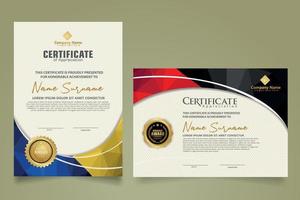 Set modern certificate template with triangle geometric polygon on circular lines ornate background. vector illustrations