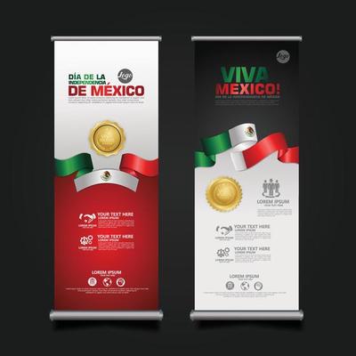 Mexico Independence Day Celebration, roll up banner set design Template. vector illustration