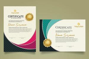 Set modern certificate template with realistic texture diamond shaped on the ornament and modern pattern background vector