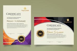 Set modern certificate template with triangle geometric polygon on circular lines ornate background. vector illustrations