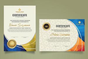 Set modern certificate template with triangle geometric polygon on circular lines ornate background. vector illustrations