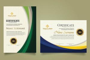 Set modern certificate template with futuristic and elegant color wave shape on the ornament and modern pattern background vector