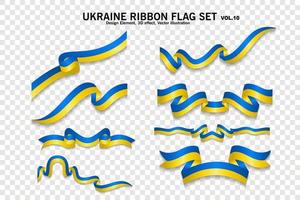 Ukraine ribbon flags set, design element. 3D on a transparent background. vector illustration