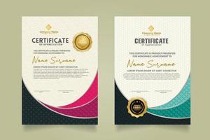 Set modern certificate template with realistic texture diamond shaped on the ornament and modern pattern background vector