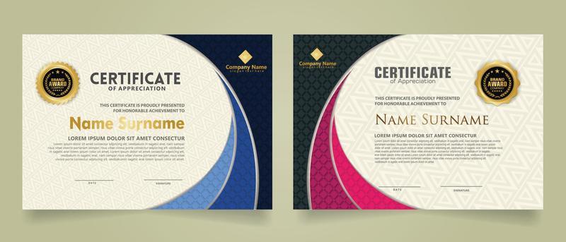 Set modern certificate template with realistic texture diamond shaped on the ornament and modern pattern background