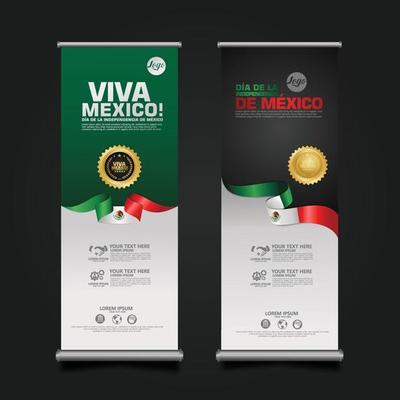 Mexico Independence Day Celebration, roll up banner set design Template. vector illustration