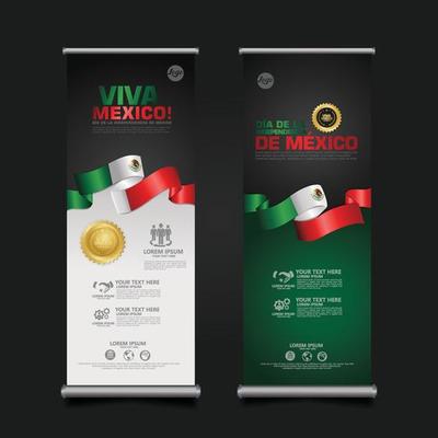 Mexico Independence Day Celebration, roll up banner set design Template. vector illustration