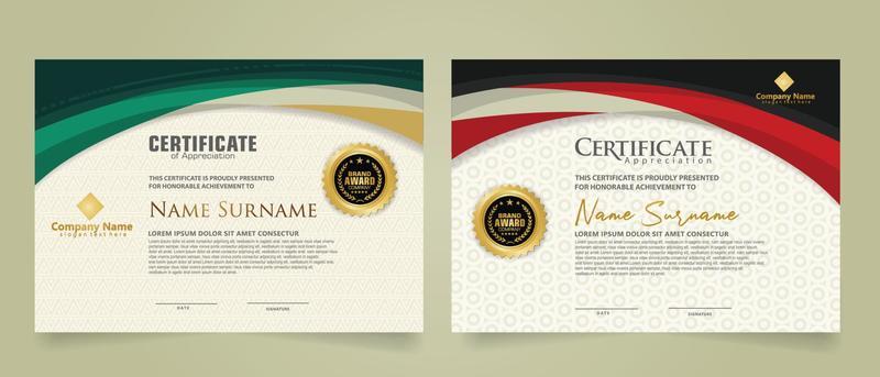 Set modern certificate template with futuristic and elegant color wave shape on the ornament and modern pattern background