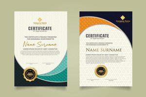 Set modern certificate template with realistic texture diamond shaped on the ornament and modern pattern background vector