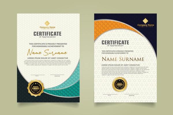 Set modern certificate template with realistic texture diamond shaped on the ornament and modern pattern background