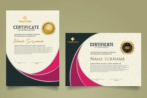 Set modern certificate template with realistic texture diamond shaped on the ornament and modern pattern background vector