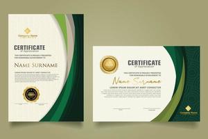 Set modern certificate template with futuristic and elegant color wave shape on the ornament and modern pattern background vector