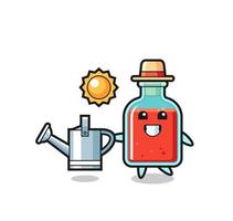 Cartoon character of square poison bottle holding watering can vector