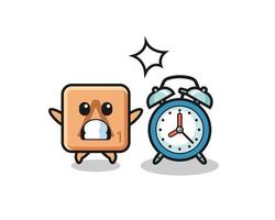 Cartoon Illustration of scrabble is surprised with a giant alarm clock