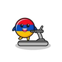 armenia flag cartoon character walking on the treadmill vector