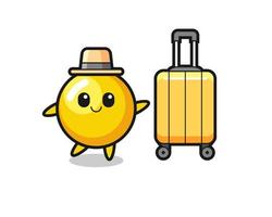 egg yolk cartoon illustration with luggage on vacation vector