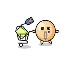 soy bean illustration cartoon with a shopping cart vector