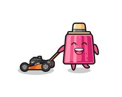 illustration of the jelly character using lawn mower vector