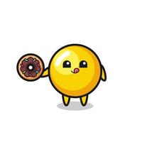 illustration of an egg yolk character eating a doughnut vector
