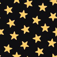 Vector seamless pattern with hand-drawn stars on black background. Night sky art texture. Modern illustration print. Simple doodle for any surface design.