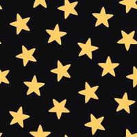 Vector seamless pattern with hand-drawn stars on black background. Night sky art texture. Modern illustration print. Simple doodle for any surface design.