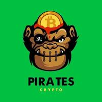 ilustración de diseño de logotipo de mascota criptográfica de piratas de gorila vector