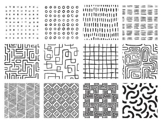 Set Aesthetic Contemporary printable seamless pattern with abstract line brush stroke shapes and line in nude colors. Pastel boho background in minimalist mid century style vector Illustration wall
