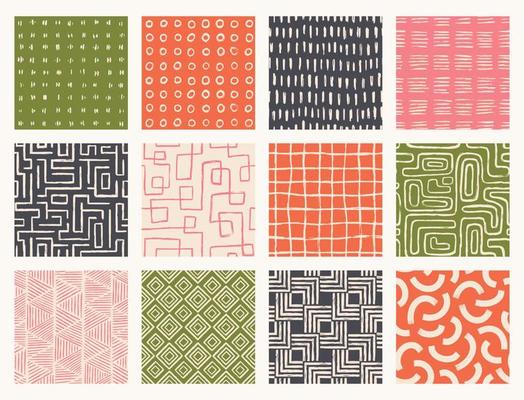 Set Aesthetic Contemporary printable seamless pattern with abstract line brush stroke shapes and line in nude colors. Pastel boho background in minimalist mid century style vector Illustration wall