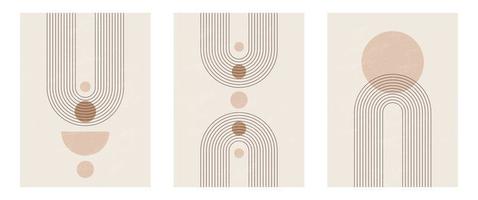 conjunto de impresión de arte minimalista moderno de mediados de siglo con forma natural orgánica. Fondo estético contemporáneo abstracto con línea negra geométrica mínima en beige. decoración de pared boho. vector