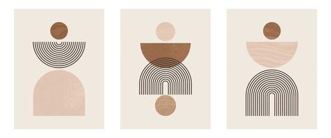 conjunto de impresión de arte minimalista moderno de mediados de siglo con forma natural orgánica. Fondo estético contemporáneo abstracto con línea negra geométrica mínima en beige. decoración de pared boho. vector