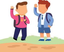 Schoolboy say good bay with his friend for end of school year. The concept of education. Flat vector illustration isolated.