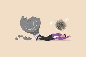 Businessman stress and fall like broken lamp and trouble circle. Stress in office. Flat vector illustration isolated.