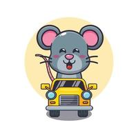 cute mouse mascot cartoon character ride on car vector