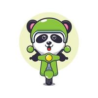 lindo panda mascota personaje de dibujos animados paseo en scooter vector