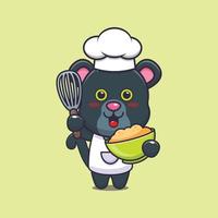 lindo personaje de dibujos animados de pantera chef mascota con masa de pastel vector