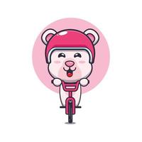 lindo oso polar mascota personaje de dibujos animados paseo en bicicleta vector