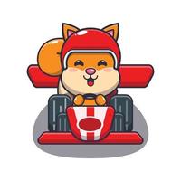 cute squirrel mascot cartoon character riding race car vector