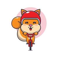 lindo personaje de dibujos animados de la mascota de la ardilla paseo en bicicleta vector