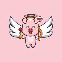 personaje de dibujos animados de cupido de cerdo lindo con flecha de amor vector