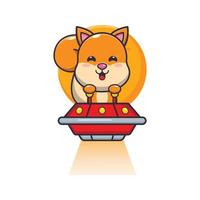 cute squirrel mascot cartoon character fly with ufo vector
