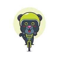 lindo personaje de dibujos animados de la mascota de la pantera paseo en bicicleta vector