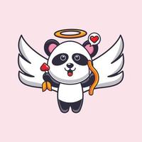 lindo panda cupido personaje de dibujos animados con flecha de amor vector