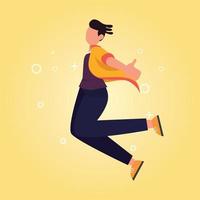 Young man jumping and freestyle in the air. Happy yellow day. Vector illustration.