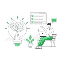 Character-based flat illustration of AI brain vector